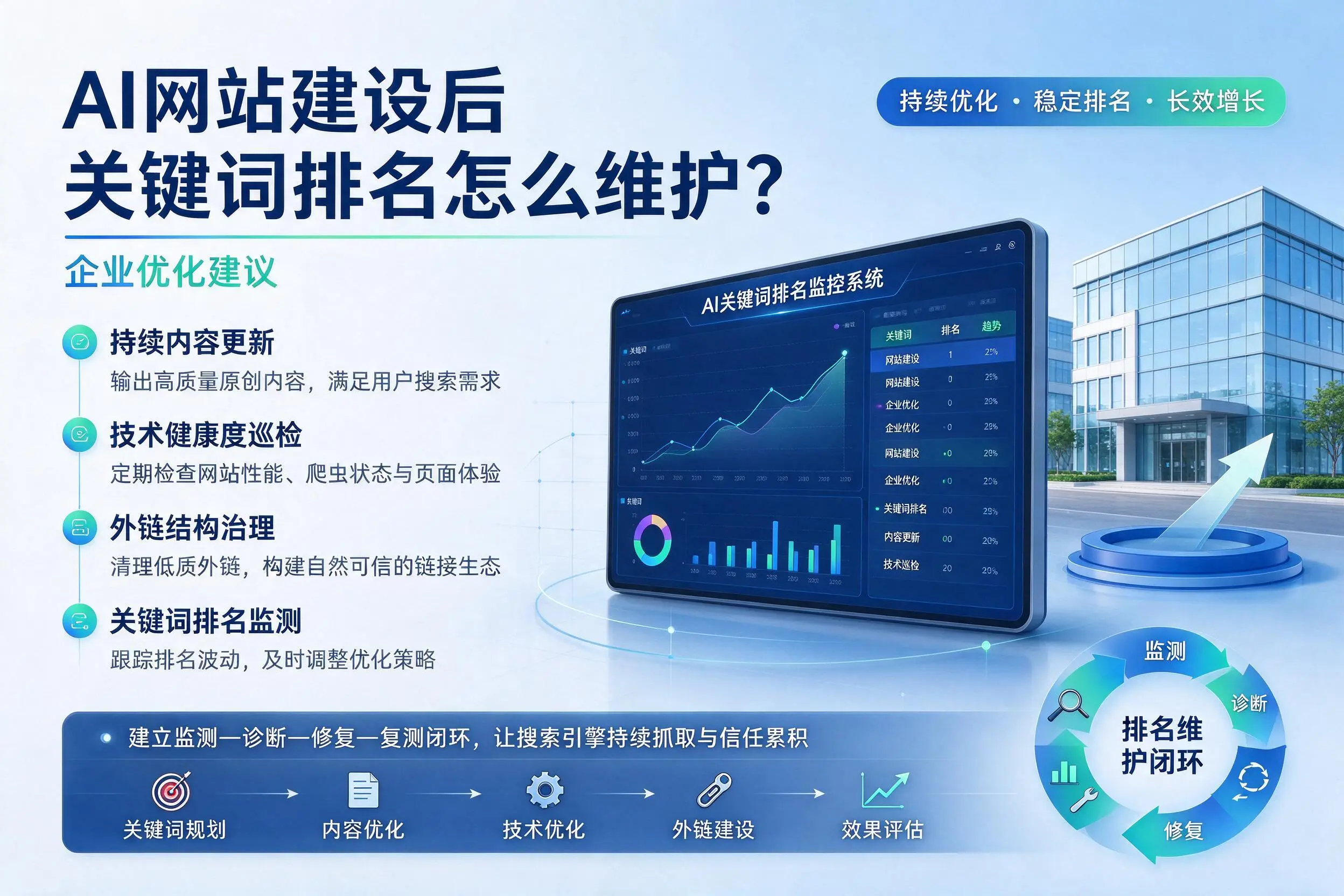AI网站建设后关键词排名怎么维护?娄底企业优化建议